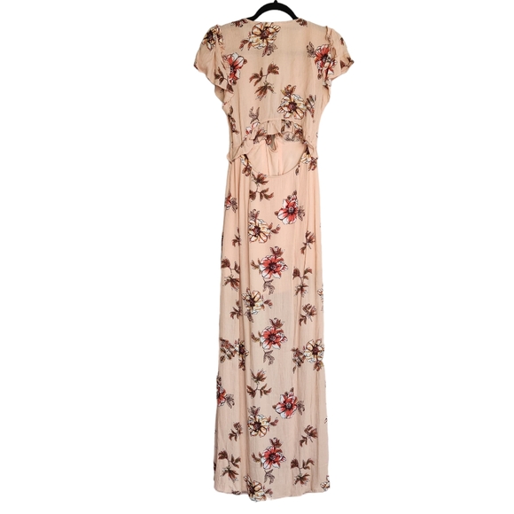 Cotton Candy LA Maxi Leg Slit Floral Flutter Sleeve Open Back Dress - Peach Pink - Picture 2 of 8